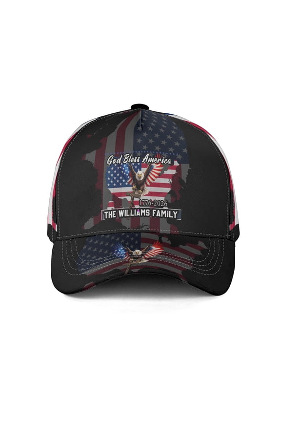 Personalized Patriotic Baseball Cap, Custom Family Name USA Flag Eagle Hat, God Bless America 1776–2026 Anniversary Cap, Independence Gift