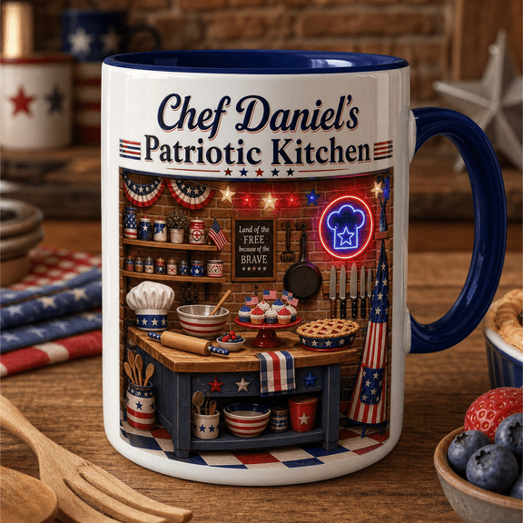Personalized Patriotic Chef 3D Effect Mug, Custom Name 4th of July Kitchen Gift