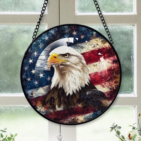 Personalized Patriotic Eagle Suncatcher Stained Glass Suncatchers, Patriotic Eagle Ornament for Sun Catcher Indoor Window, Patriotic Eagle Painted Glass Panel Décor Xv6JkF