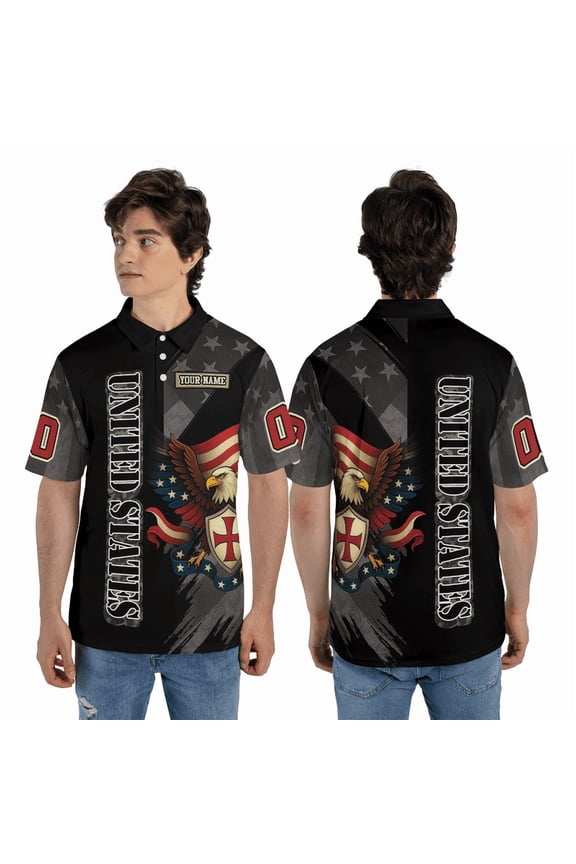 Personalized Patriotic Eagle USA Flag Polo Shirt – Custom Name United States Flag 3D Print Men's Polo, American Pride Military Style Shirt For Veterans & Patriots