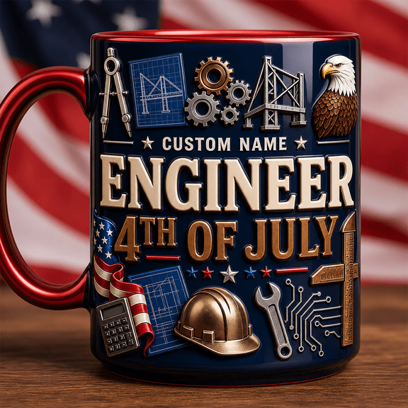 Personalized Patriotic Engineer 3D Effect Mug, Custom Name 4th of July Gift