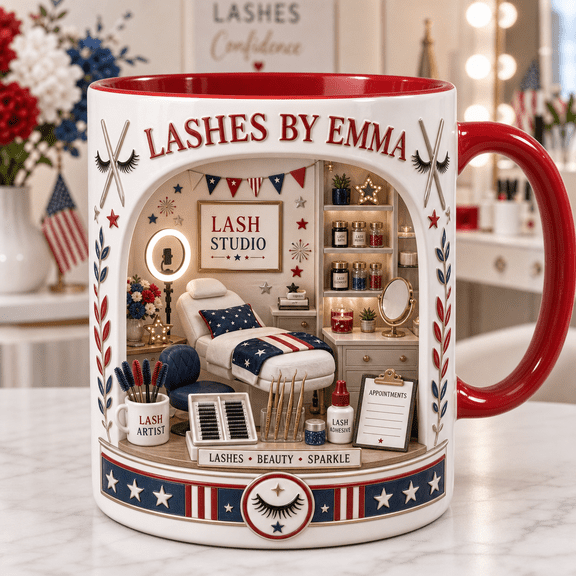 Personalized Patriotic Lash Technician Mug 3D Effect Custom Name Gift