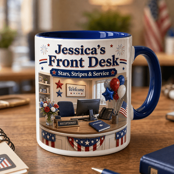 Personalized Patriotic Receptionist 3D Effect Mug, Custom Name Front Desk Gift