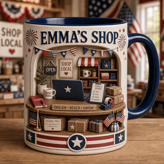 Personalized Patriotic Business Owner Ceramic Mugs Shop Gift 11 oz 15 oz