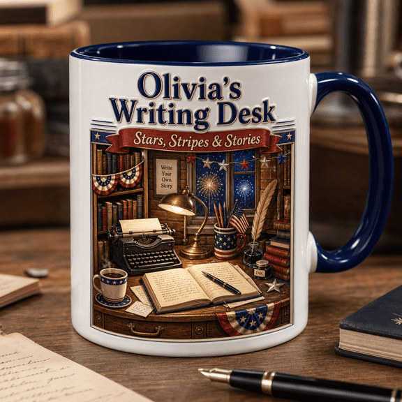 Personalized Patriotic Writer 3D Effect Mug, Custom Name Writing Desk Gift