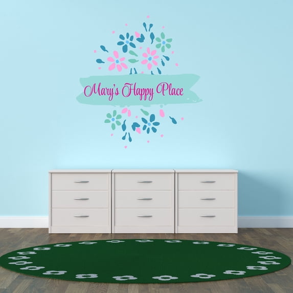 Personalized Pattern Wall Decals for Kids Room - Flowers Design Floral Arangement Flowers With Easy Installation Instructions Custom Name Sticker - Size: 10 In x 10 In