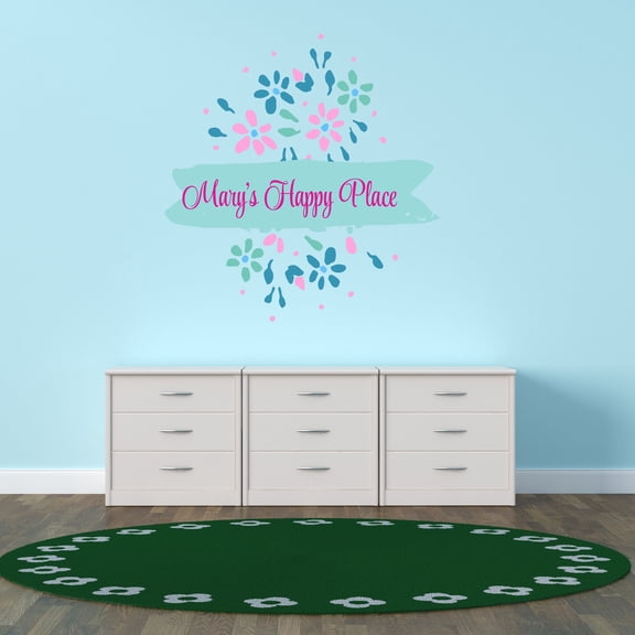 Personalized Pattern Wall Decals for Kids Room - Flowers Design Floral Arangement Flowers With Easy Installation Instructions Custom Name Sticker - Size: 10 In x 10 In