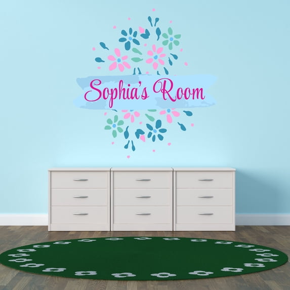 Personalized Pattern Wall Decals for Kids Room - Flowers Grarden Florist Flowers With Easy Installation Instructions Custom Name Sticker - Size: 40 In x 40 In