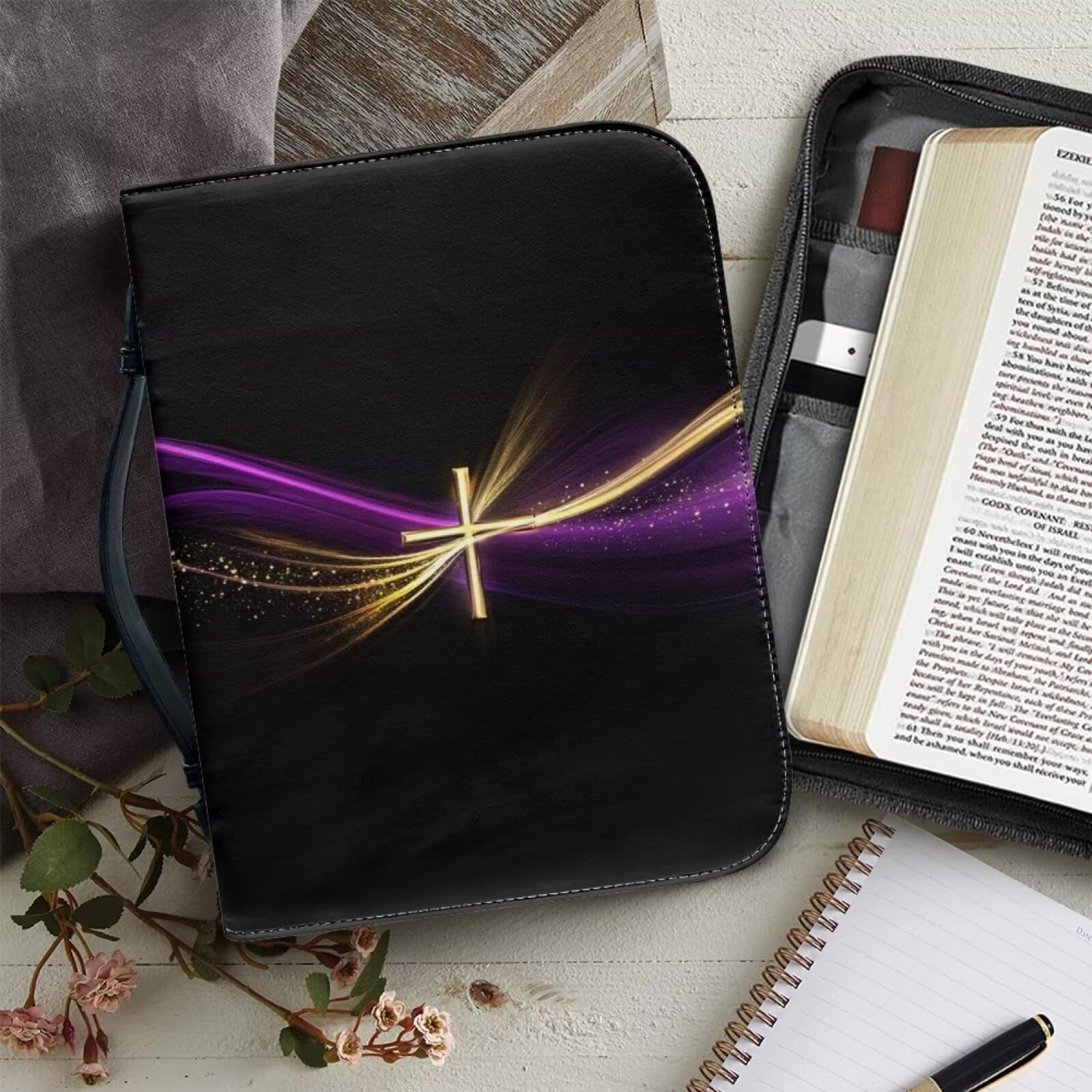 Personalized Pattern Zipper PU Leather Book Cover, Bible Bag with ...