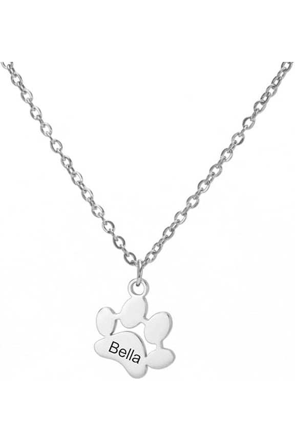 Personalized Paw Necklace Engraved Pet Memorial Jewelry Gift for Dog Cat Lovers Hypoallergenic Animal Charm Necklace Custom Name Christmas Birthday Sympathy Gift for Women