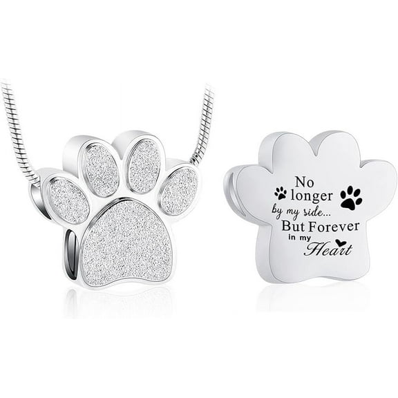 Personalized Paw Print Ashes Urn Necklace Custom Name / Date for Women Men Pet Lover Stainless Steel Memorial Dog Cat Pet Keepsake with Funnel Fill Kit
