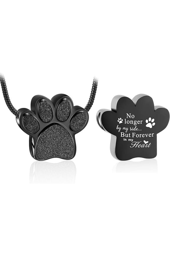 Personalized Paw Print Ashes Urn Necklace Custom Name / Date for Women Men Pet Lover Stainless Steel Memorial Dog Cat Pet Keepsake with Funnel Fill Kit