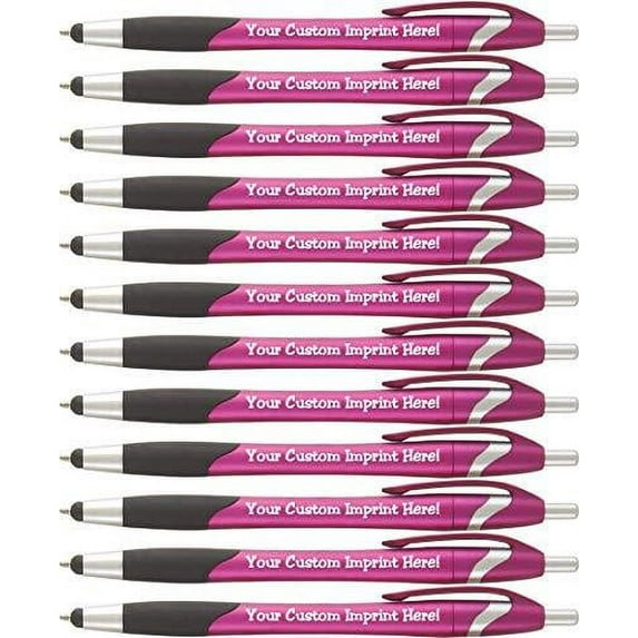 Personalized Pen w Stylus - The Glide Click action Custom - Black writing ink - Printed Name pens - Imprinted with Your Logo/Message - FREE PERZONALIZATION - 12 Pens/Box - Express Pencils