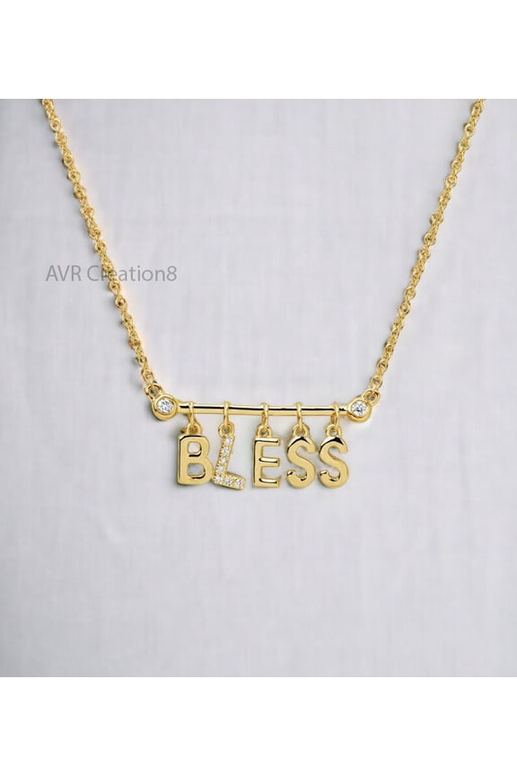 Personalized Pendant, Dainty Diamond BLESS Letter Pendant Necklace for Women, 925 Sterling Silver