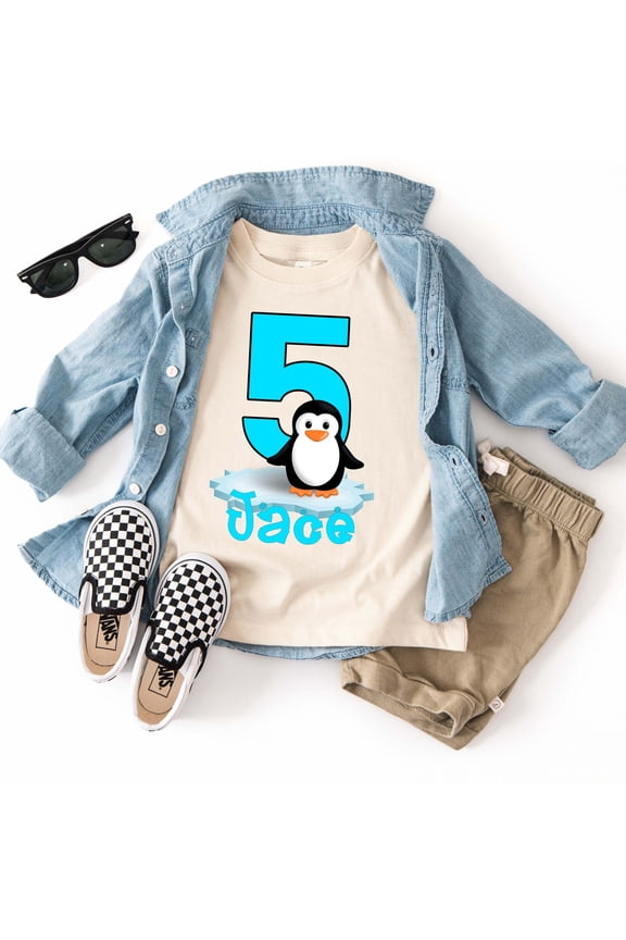 Personalized Penguin Birthday Shirt Winter Arctic Graphic Custom Name Number Boy Tee