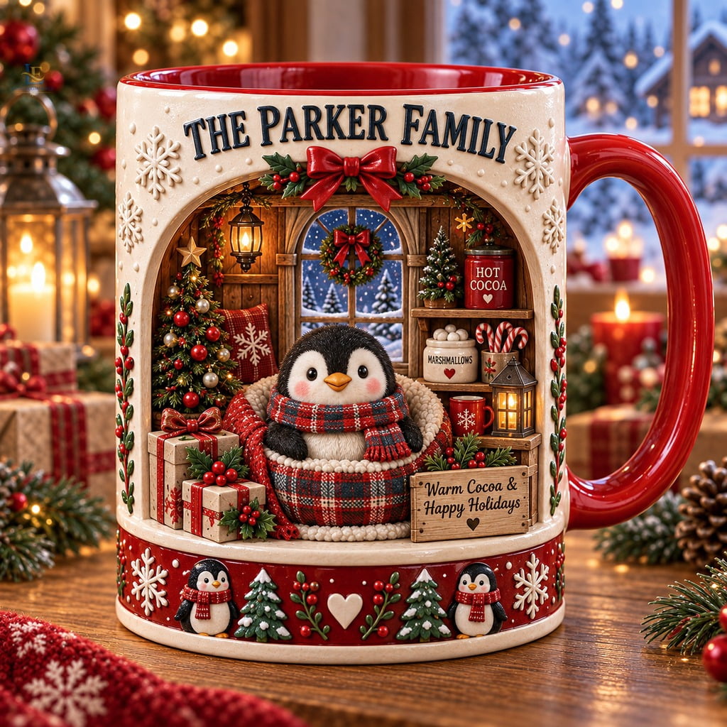 Personalized Penguin Christmas Coffee Mug, Ceramic Hot Cocoa Cup for ...