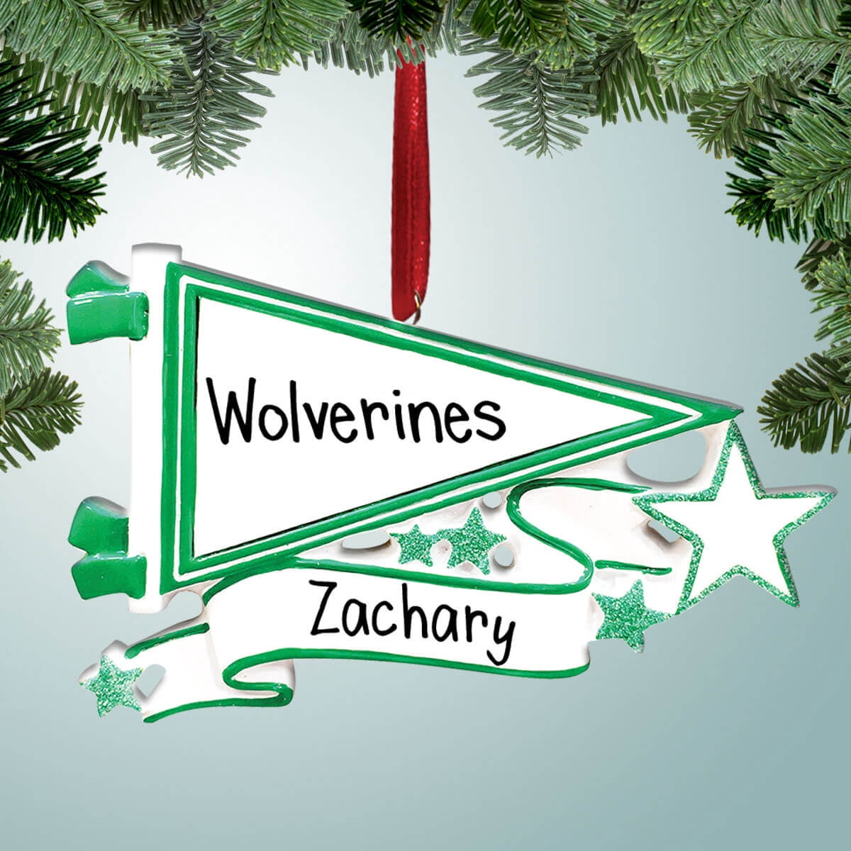 Personalized Pennant with Ribbon - Green Christmas Ornament - Favorite ...