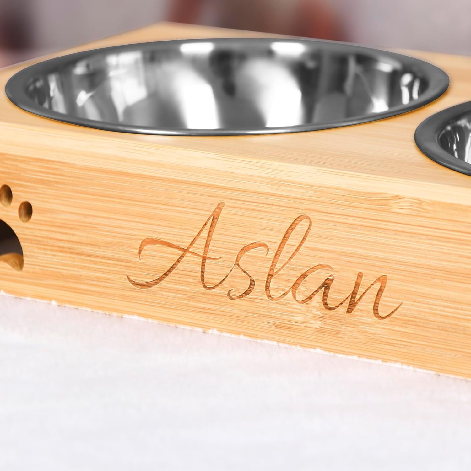 Personalized Raised Dog Bowl With Name - Custom Pet Feeding Bowls, Stainless Steel Insert, Non-Slip Base