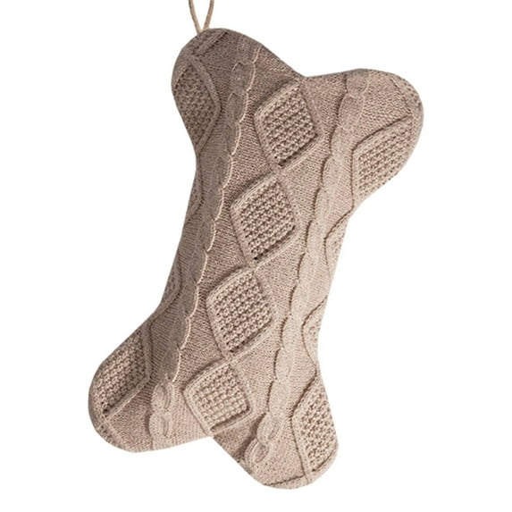 Personalized Pet Christmas Stocking, Brown Personalized Pet Christmas Stocking, Custom Embroidered Pet Dog Christmas Stocking, Knitted Bone Shape with Name for Festive Gift Storage,