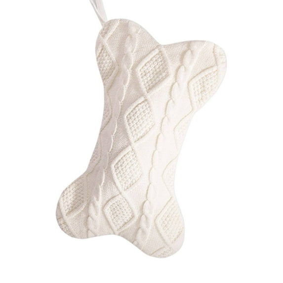 Personalized Pet Christmas Stocking, White Personalized Pet Christmas Stocking, Custom Embroidered Pet Dog Christmas Stocking, Knitted Bone Shape with Name for Festive Gift Storage,