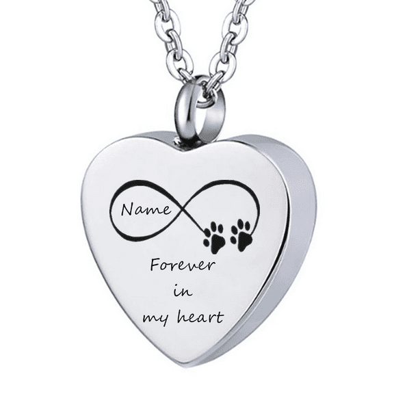 Personalized Pet Cremation Neckalce for Ashes, Stainless Steel Name Date Engraved Heart Infinity Urn Pendant for Dog Cat Paws Print Memorial Keepsake Gifts for Pet Owner Lover