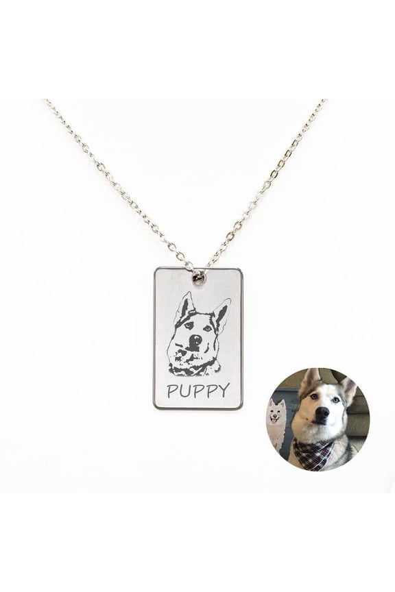 Personalized Pet Dog Tag Necklace - Silver Stainless Steel Engravable Dog Tag - Cat Dog Portrait Pendant Jewelry - Mother's Day Gift for Mom - Jewelry Gift Box