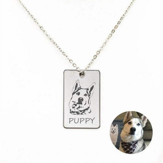 KFFKFF - Silver Stainless Steel Personalized Pet Dog Tag Necklace Engravable Cat Portrait Pendant