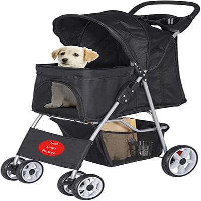 Personalized Pet Dog Travel Cart with 4-Wheel Foldable Pet Cage and Cup Holder Set, with Text, Images, and LOGO