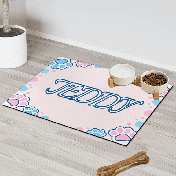 Personalized Pet Feeding Mat with Name,Custom Text Pet Placemat for Cats and Dogs, Non-Slip Absorbent Qucik-Dry Pet Bowl Mat 12x20in