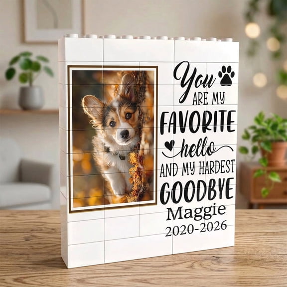 Personalized Pet Memorial Building Block Plaque with Custom Photo Name and Years, Pet Remembrance Display Gift
