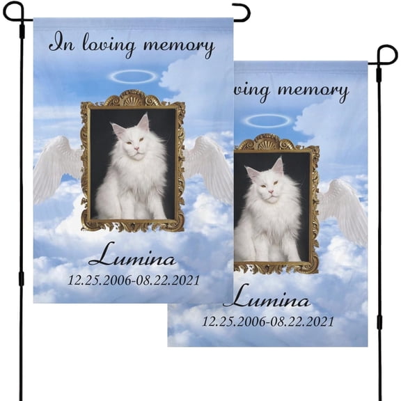 Personalized Pet Memorial Garden Flag with Photo, Name and Dates, Custom Double-Sided Outdoor Yard Decor for Dog or Cat, Grave Decoration 12 x 18 Inch