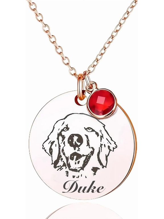 Personalized Pet Memorial Necklace – Custom Engraved Photo & Birthstone Pendant for Dog & Cat Lovers – Stainless Steel Keepsake Gift with Gift Box (12 Birthstone Options)