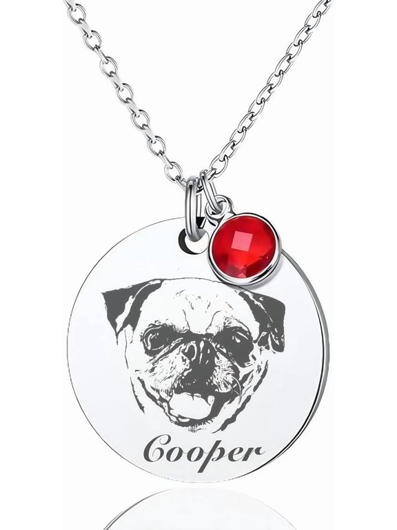 Personalized Pet Memorial Necklace – Custom Engraved Photo & Birthstone Pendant for Dog & Cat Lovers – Stainless Steel Keepsake Gift with Gift Box (12 Birthstone Options)