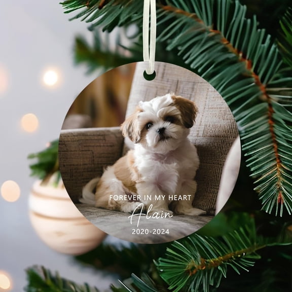 Personalized Pet Memorial Photo Ornament, Custom Dog or Cat Loss Keepsake, Forever in My Heart Pet Sympathy Gift, Pet Remembrance Christmas Ornament