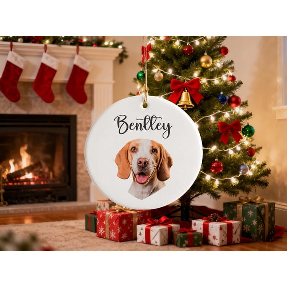 Personalized Pet Photo Ceramic Ornament with Custom Dog or Cat Portrait and Name, Christmas Keepsake, Memorial Option and Holiday Gift for Pet Owner