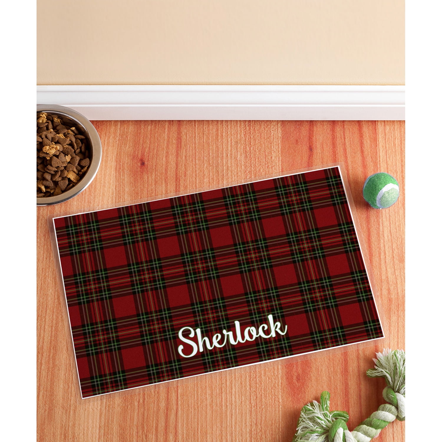 Personalized Pet Placemat - Christmas Plaid Design