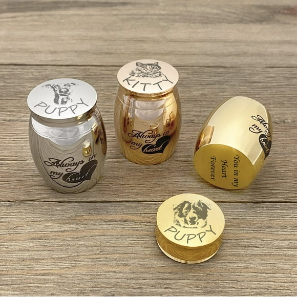 Personalized Pet Portrait Always in my Heart Mini Urn - Engravable Dog Cat Picture Ashes Holder Urn - Custom Memorial Cremation Mini Ur for Pet Ashes