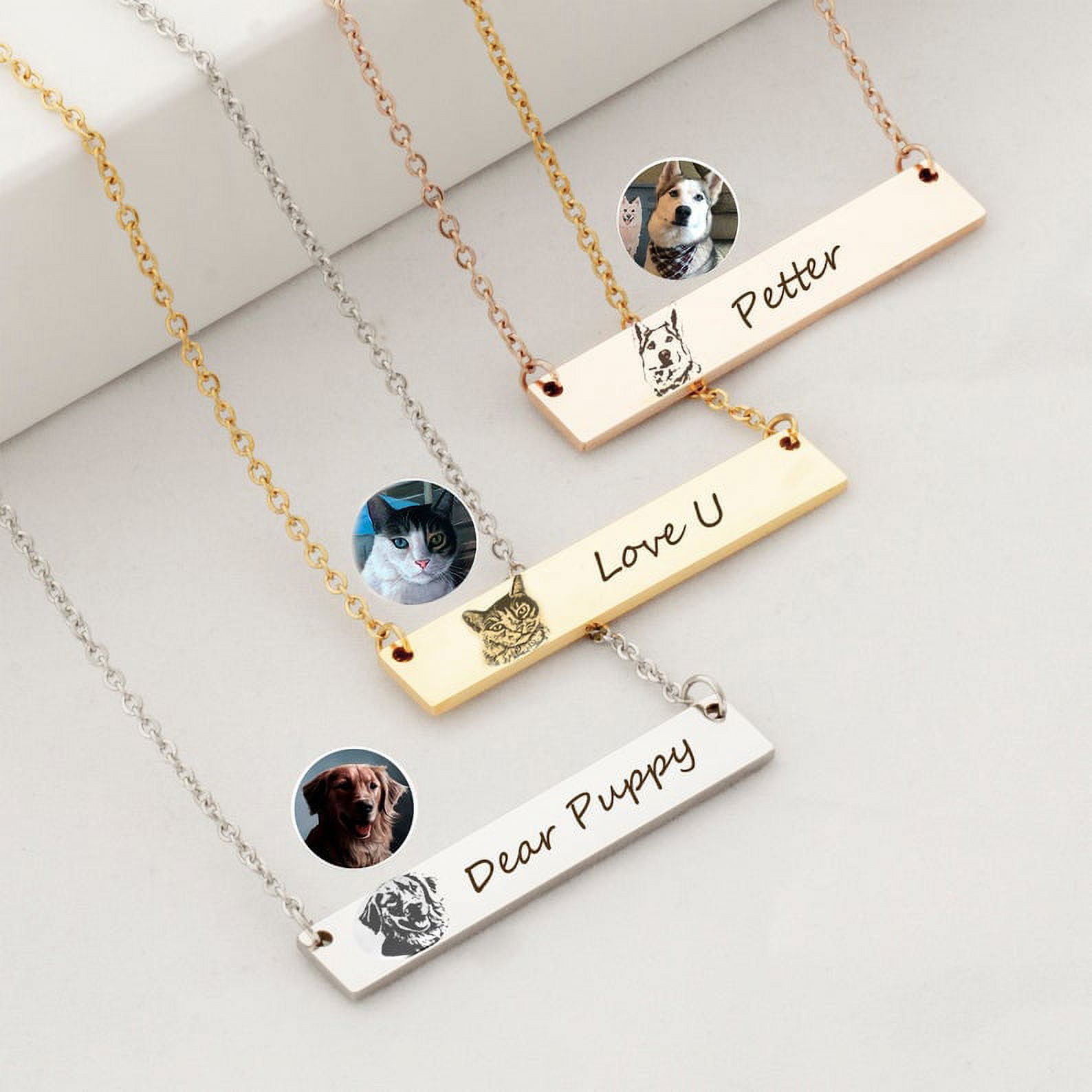 Itzy Ritzy - Silver Engravable Dog Cat Stainless Steel Bar Necklace Personalized Pet Portrait Bar Necklace