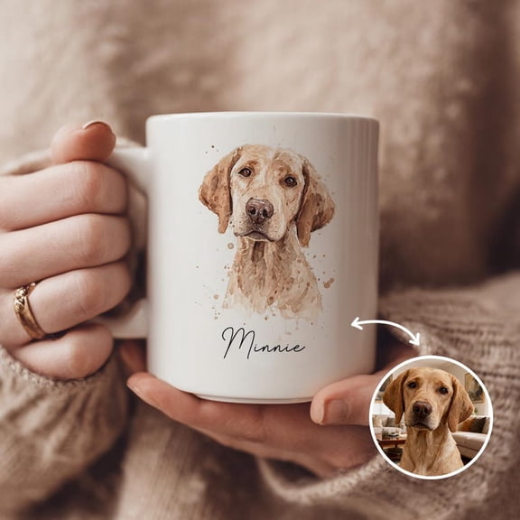Personalized Pet Portrait Mug, Custom Dog or Cat Cup with Name, Watercolor Style Coffee Mug for Animal Lovers