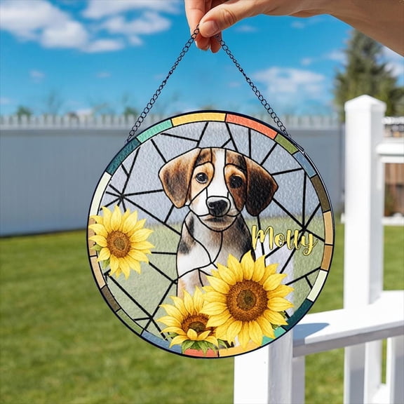 Personalized Pet Portrait Stained Glass Suncatcher, Custom Dog Portrait Art from Photo, Dog Memorial Decor, Pet Loss Sympathy Gift for Dog Owners, Window Hanging