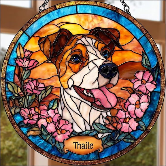 Personalized Pet Portrait Suncatcher: Custom Stained Glass Dog Memorial