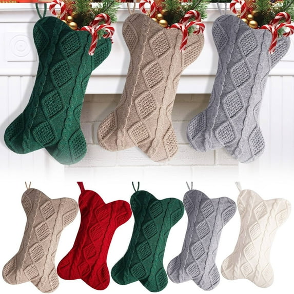 Personalized Pet Stocking Verdsylv 18" Personalized Pet Christmas Stocking, Knitted Plush Sock for Fireplace, Wall, and Gift Storage, Knitted Dog Stocking, Grey