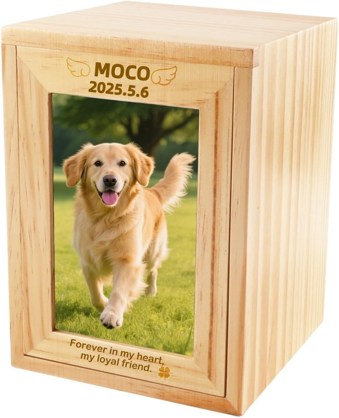 Personalized Pet Urns Box for Ashes - Handcrafted Pine Wood Memorial Box with Acrylic Photo Frame Custom Engraved Name & Message for Dog Cat Pet Funeral Cremation Urn Keepsake Pet Memorial Gift