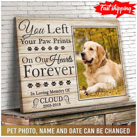 Personalized Pet’s Photo, Name & Date Labrador Retriever Dog You Left Your Paw Prints On Our Hearts Forever In Loving Memory 11 x 17 Inch Poster
