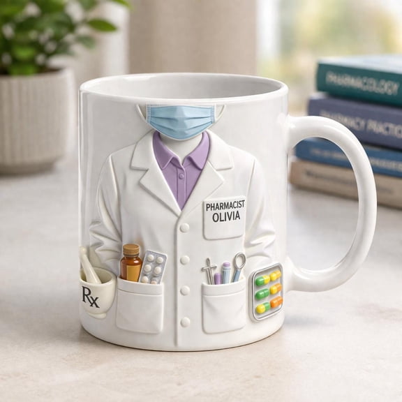 Personalized Pharmacist Mug Gift, Custom Name Pharmacy Coffee Cup, Medical Coat Design, Gift for Pharmacist Her