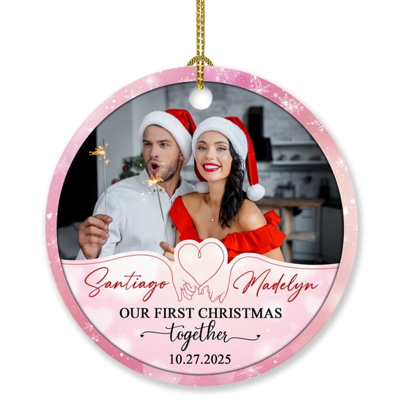 Personalized PhoTo Frame Our First Christmas Together Ornament 2025, 1st Xmas Together Ornament Gift for Wedding Dating Anniversary, Custom PhoTo Date Names Mr & Mrs Together Marriage Xmas Ornament