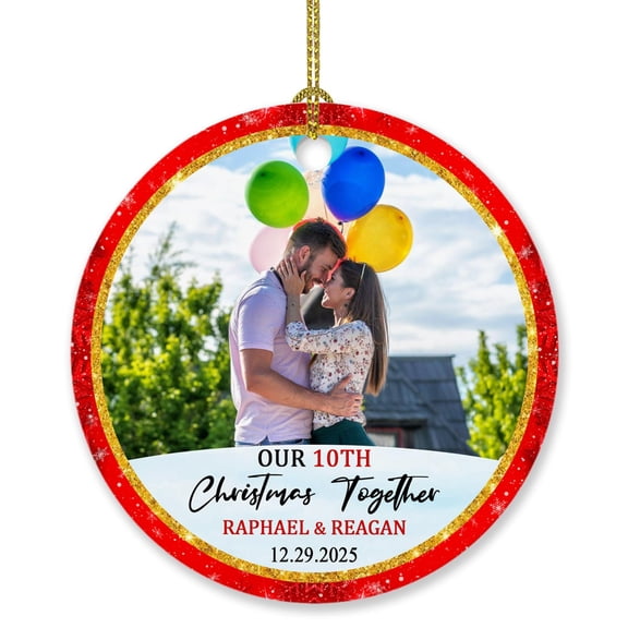 Personalized PhoTo Frame Our 10th Christmas Together Ornament 2025, Customized Date/Names Mr & Mrs Together Xmas Ornament Gift