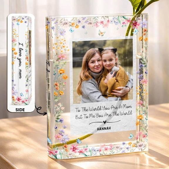 Personalized Photo Acrylic Book Vase for Mom, Custom Family Photo Flower Vase Gift, 5.9x7.9x1.6 in