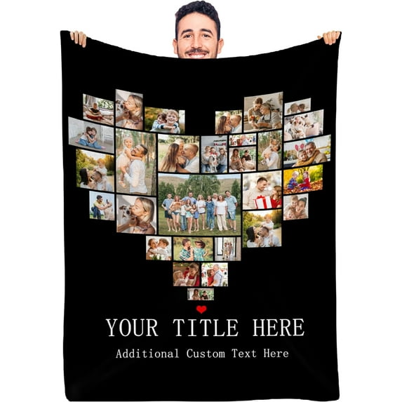 Personalized Photo Blanket Custom Blanket for Family Heart Blanket Birthday Gifts Graduation Gifts Wedding Gifts