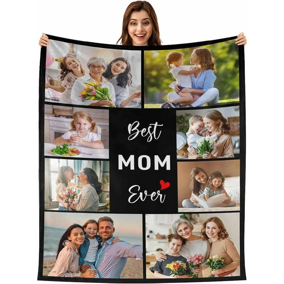Personalized Photo Blanket for Family, Customized Bed Blanket with 10 Pictures for Mom Dad Custom Photos Throw Blanket for Best Friends, Personalized Gifts for Couple Girlfriend Boyfriend Blankets